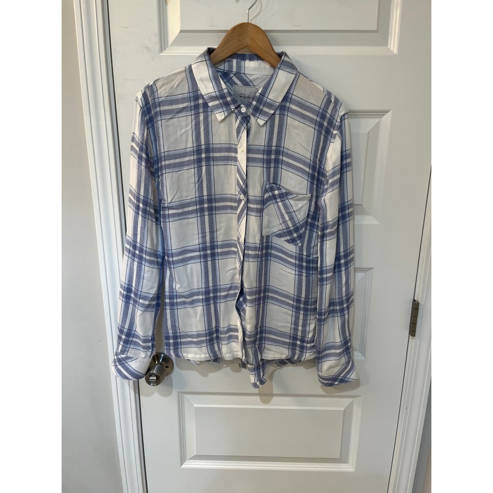Rails Hunter Blue White Plaid‎ Button Down Shirt Women Long Sleeve Flannel Sz.XS